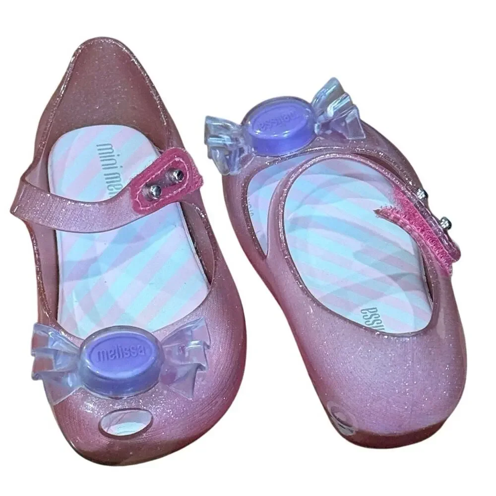 Mini Melissa Ultragirl Trick Pink Glitter Mary Jane Shoes Sz 7C Like New in Box